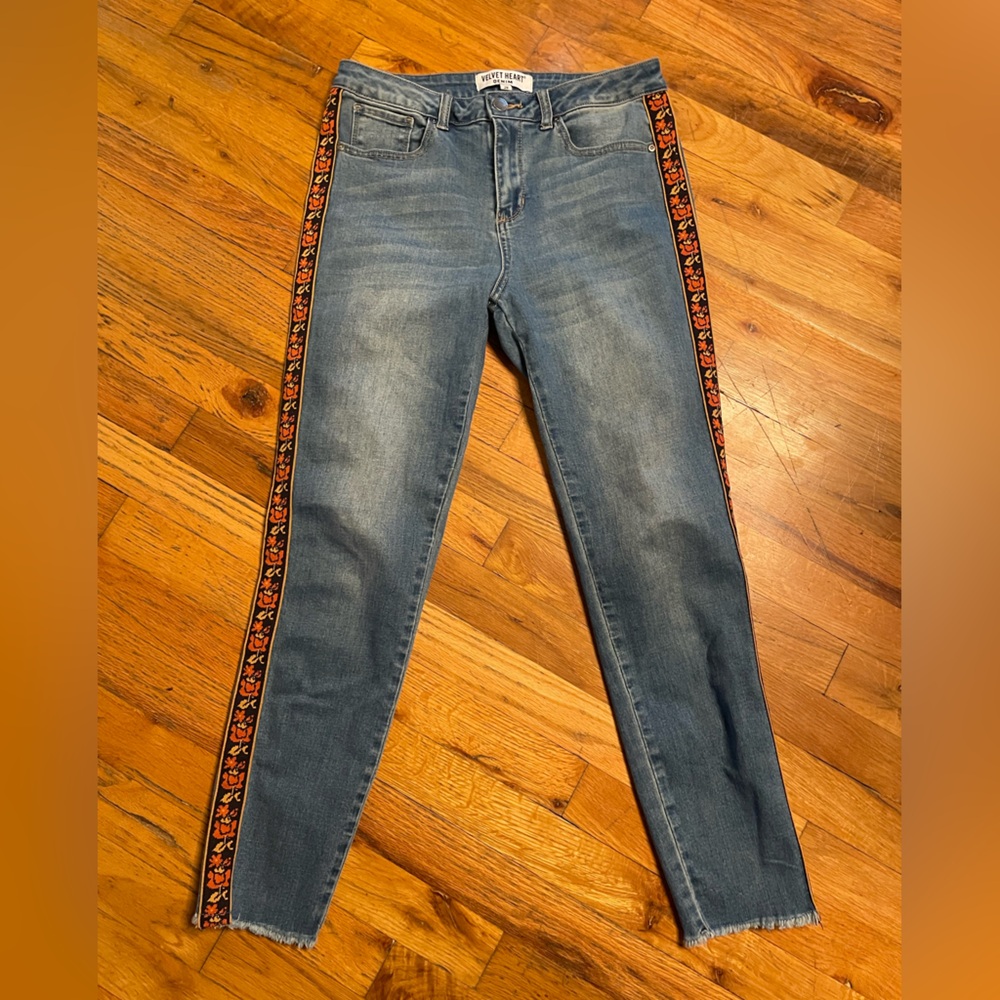 Velvet Denim Vintage Print Jeans